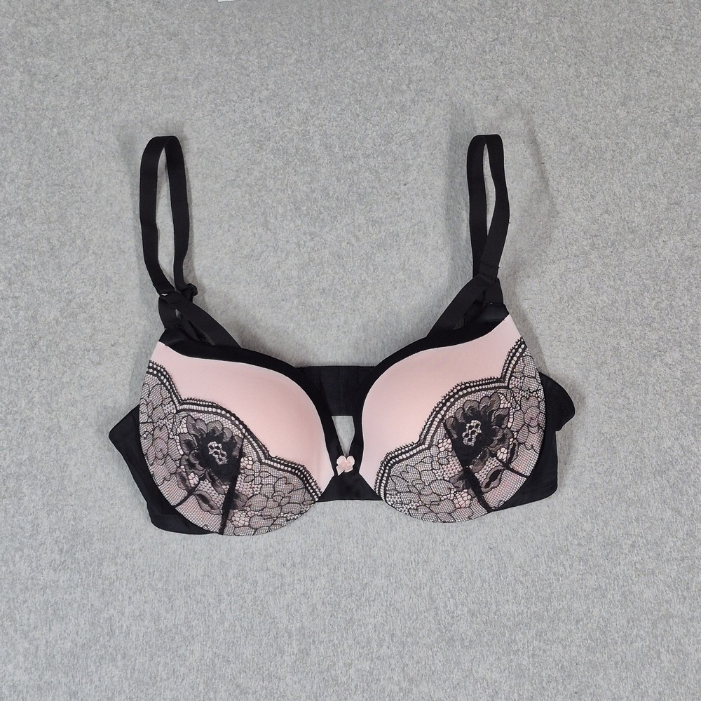 Maidenform Women Bra 36C Pink Floral T Shirt Underwired Lace Bow Strap